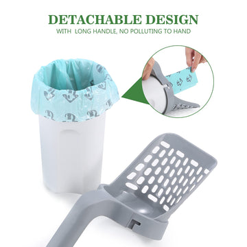 Integrated Detachable Deep Cat Litter Shovel with Waste Container, Cat Litter Disposal System