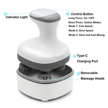Electric Scalp Massager, Portable Rechargeable Head Massager with 8 Removable Massage Claws, Waterproof Handheld